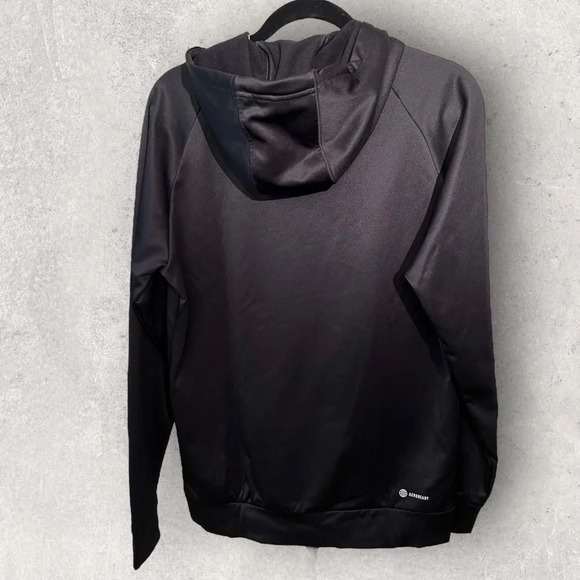 UNISEX Adidas Training Hoodie Standard Fit Aeroready in size SMALL BLACK w/white - Picture 2 of 3